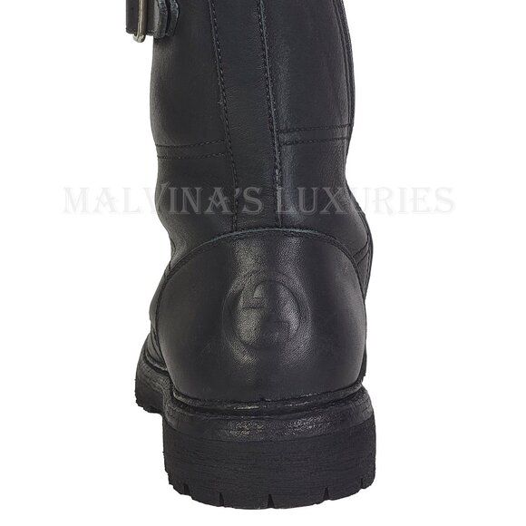 GUCCI BOOTS MENS LACE UP DISTRESSED BLACK LEATHER w LOGO sz 9 / 9.5 US - Picture 6 of 15